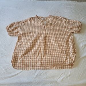 Madewell Popover Blouse Womens Medium Gingham Plaid Cottage Core Milkmaid NWT